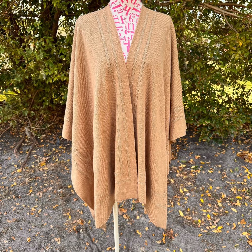 Lauren Ralph Lauren Black Label Gold‎ Metallic Kimono Wrap Reversible OS Sweater - Picture 10 of 12